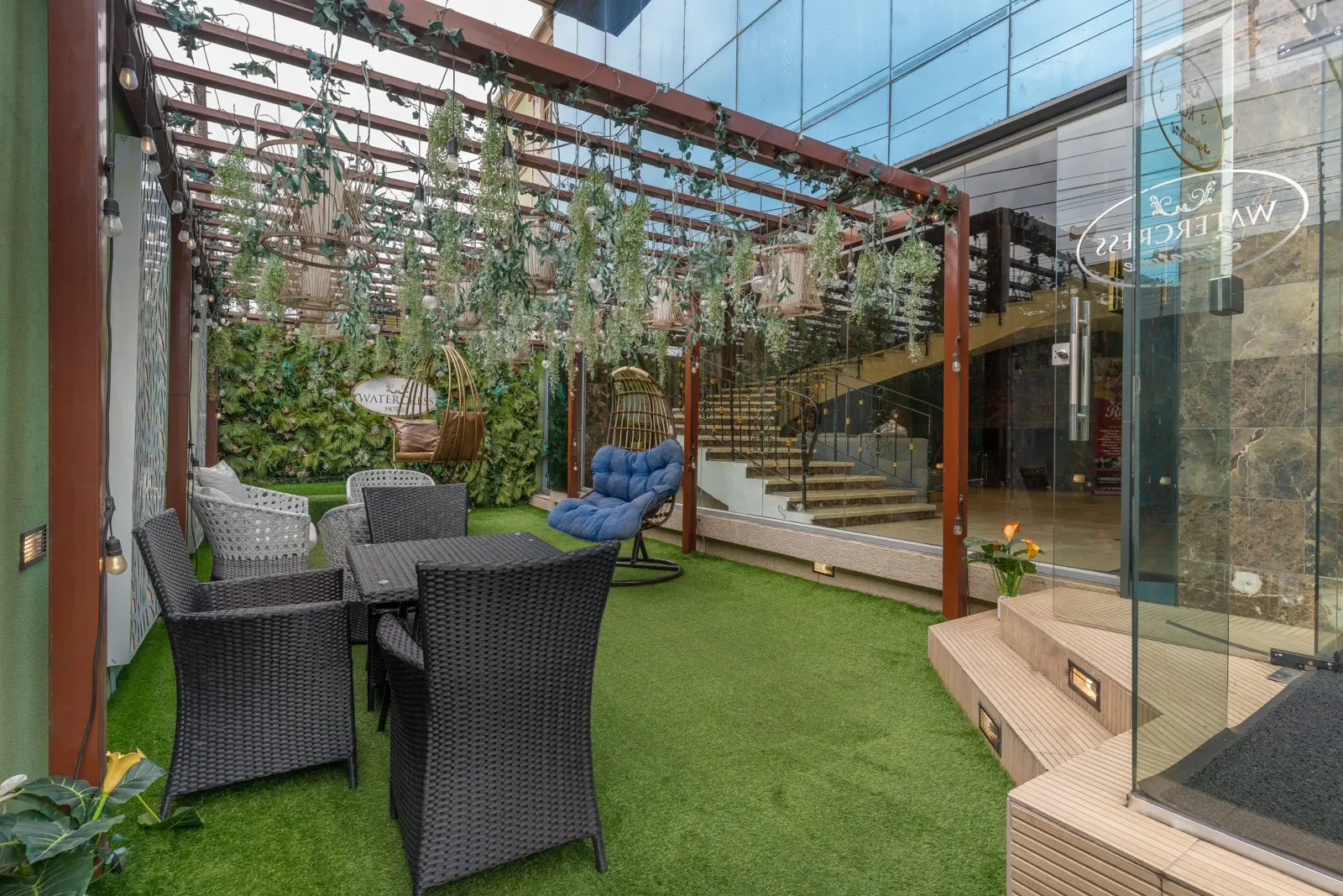 Outdoor seating terrace at WaterCress Hotel